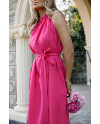 51 сарафан міді льняний на зав'язках на шиї