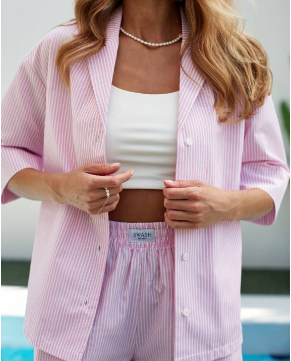 43 бавовняний костюм у смужку зі шортами