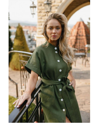 52 плаття міді лляне з ґудзиками