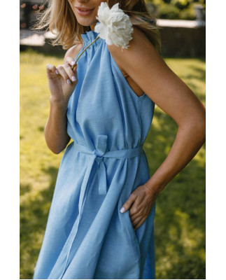 51 сарафан міді льняний на зав'язках на шиї