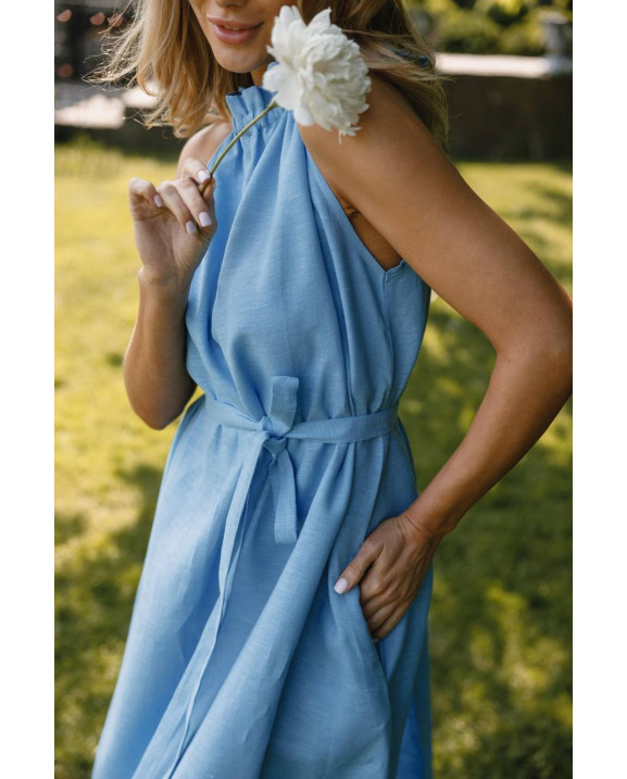 51 сарафан міді льняний на зав'язках на шиї