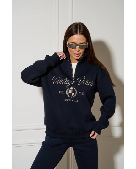 60/1 спортивний костюм на флісі з вишивкою кофта з блискавкою з коротким комірцем і штанами на резинці