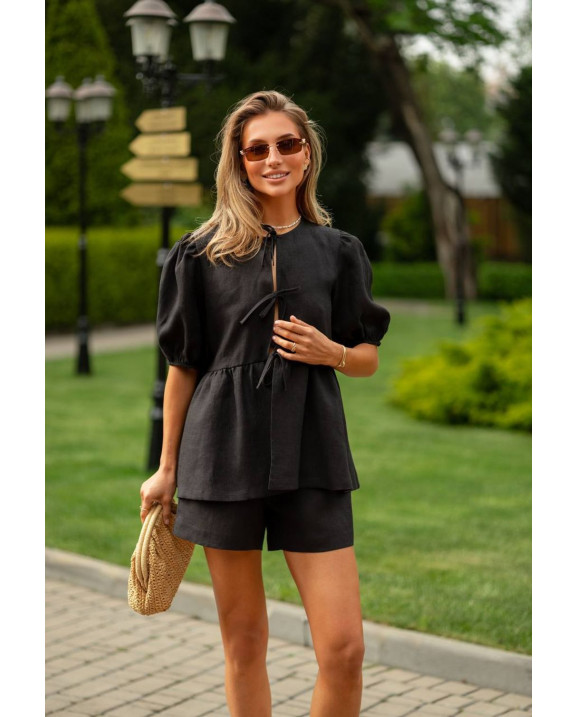 81 костюм льняний рубашка + сорчока с бантом