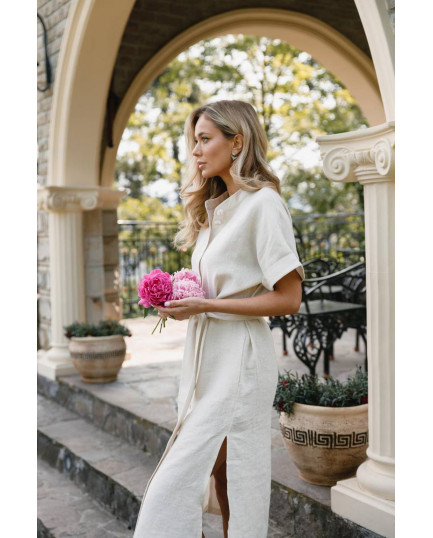 52 плаття міді лляне з ґудзиками