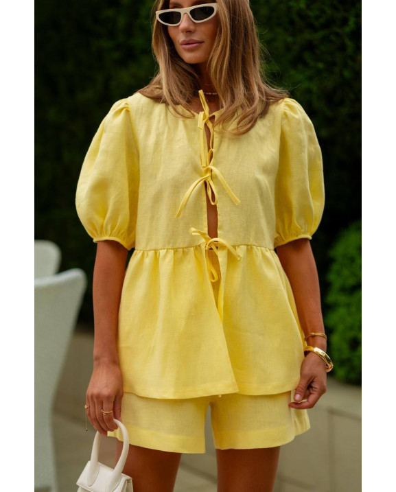 81 костюм льняний рубашка + сорчока с бантом