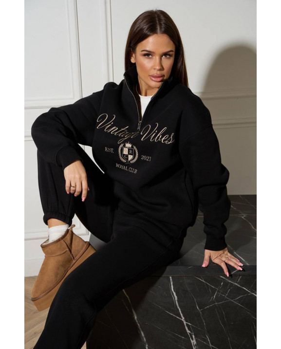 60/1 спортивний костюм на флісі з вишивкою кофта з блискавкою з коротким комірцем і штанами на резинці