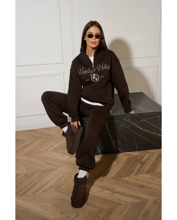 60/1 спортивний костюм на флісі з вишивкою кофта з блискавкою з коротким комірцем і штанами на резинці