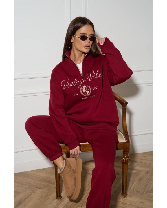 60/1 спортивний костюм на флісі з вишивкою, кофта з блискавкою з коротким комірцем і штанами на резинці