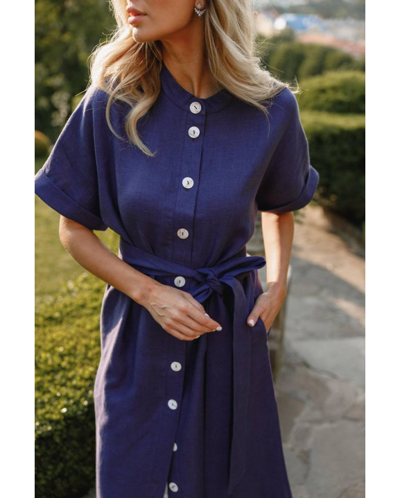 52 плаття міді лляне з ґудзиками
