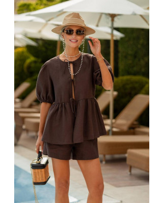 81 костюм льняний рубашка + сорчока с бантом