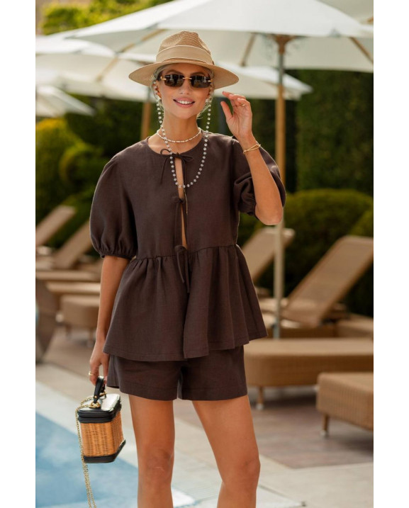 81 костюм льняний рубашка + сорчока с бантом